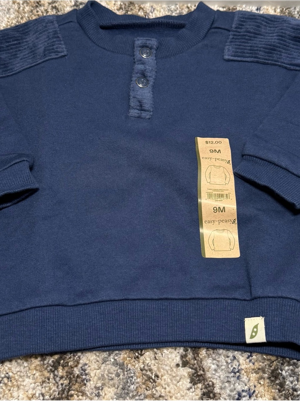 Easy Peasy Navy Blue Baby Henley Sweatshirt - 9M